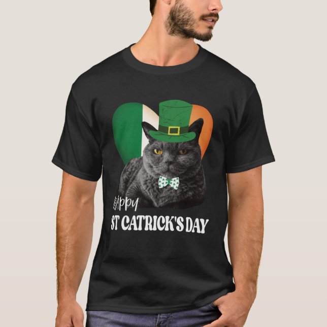 Happy St Catrick's Day St Patrick Cat Irish Flag H T-Shirt (Vorderseite)