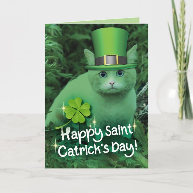Happy St. Catrick's Day St. Patrick's Day Cat Karte (Vorderseite)