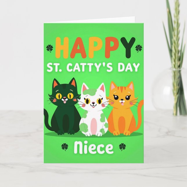 Happy St Cattys Day Niece Card Karte (Vorderseite)