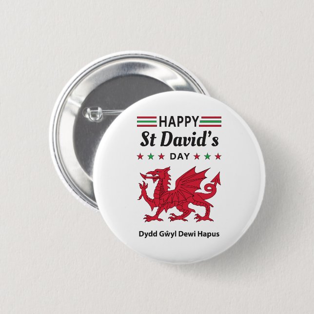 Happy St David's Day Dydd GÆDewi Hapus 5 Button (Vorne & Hinten)