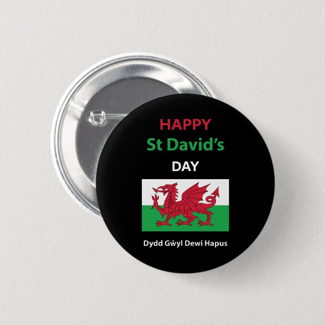 Happy St David's Day Dydd GÆDewi Hapus Button (Vorne & Hinten)