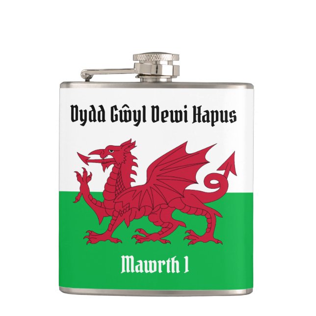 Happy St. David's Day Red Dragon Welsh Flag Flachmann (Vorderseite)