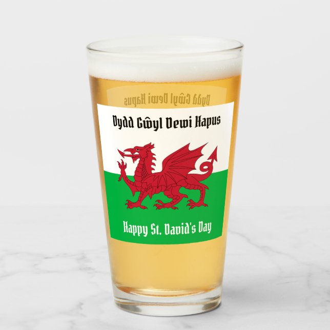 Happy St. David's Day Red Dragon Welsh Flag Glas (Vorne (Gefüllt))