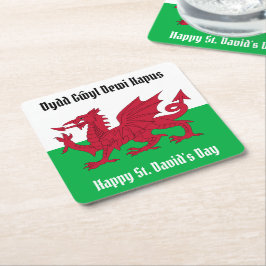Happy St. David's Day Red Dragon Welsh Flag Rechteckiger Pappuntersetzer