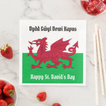 Happy St. David's Day Red Dragon Welsh Flag