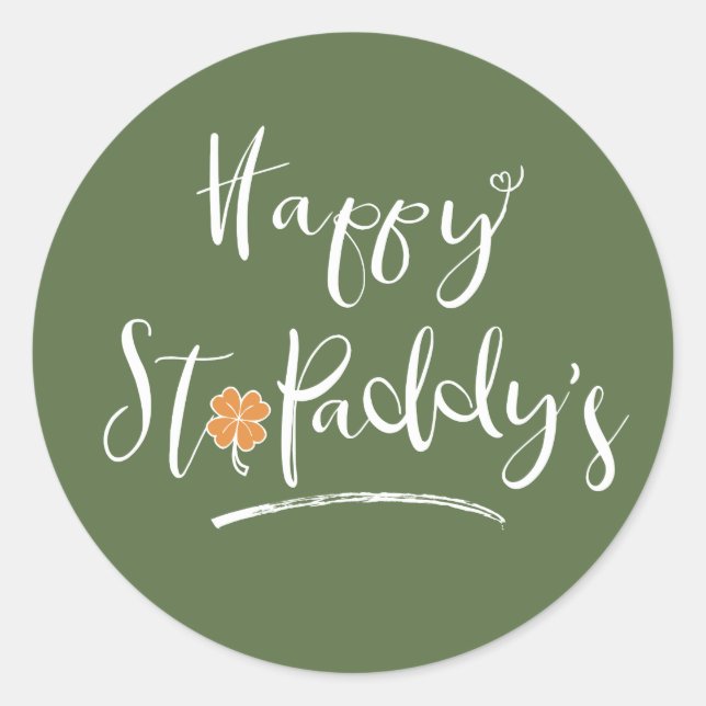 Happy St. Paddy's Orange Kleeblatt ID336 Runder Aufkleber (Vorderseite)