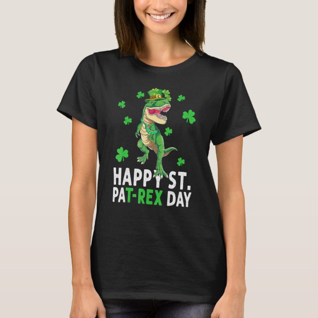 Happy St Pat T Rex Saint Patrick's Day Dinosaur Bo T-Shirt (Vorderseite)