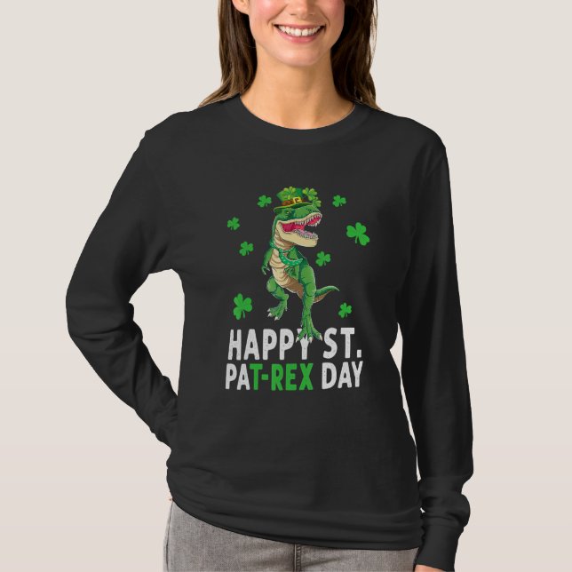 Happy St Pat T Rex Saint Patrick's Day Dinosaur Bo T-Shirt (Vorderseite)