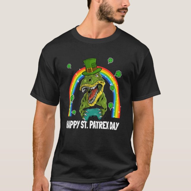 Happy St Patrex Day Dinosaur Leprechaun Hat Video T-Shirt (Vorderseite)