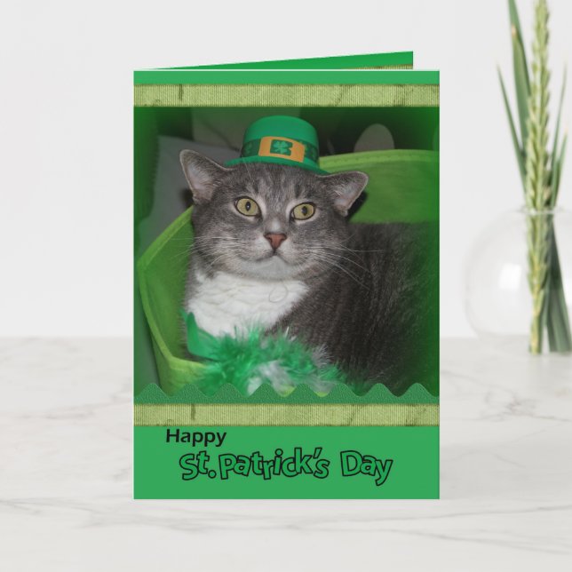 Happy St.Patrick Day Card mit Katze Karte (Vorderseite)