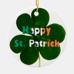 Happy St. Patrick Irish Flag Colors Kleeblatt Keramikornament