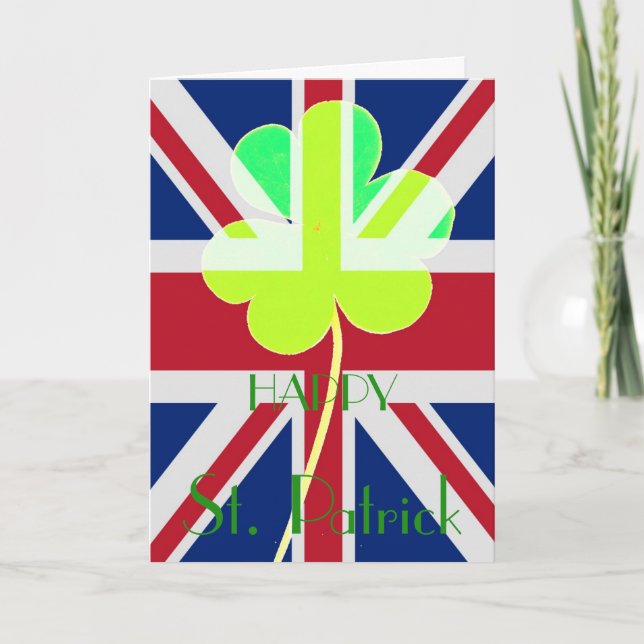Happy St. Patrick Irish Kleeblatt UK Flag Funny Karte (Vorderseite)