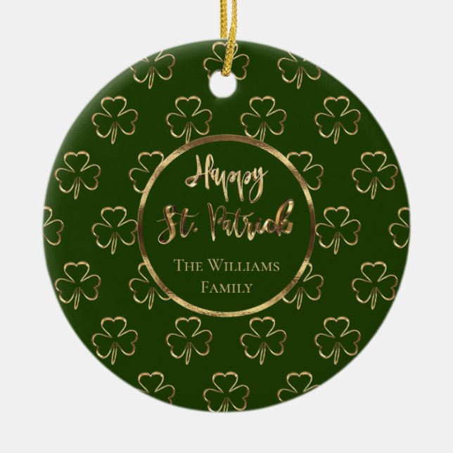 Happy St. Patrick Kleeblatts Green Clovers Irish Keramik Ornament (Vorne)