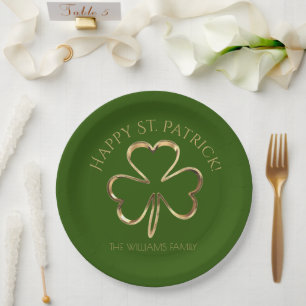 Happy St. Patrick oder Ihr Text-Kleeblatt Kleber P Pappteller