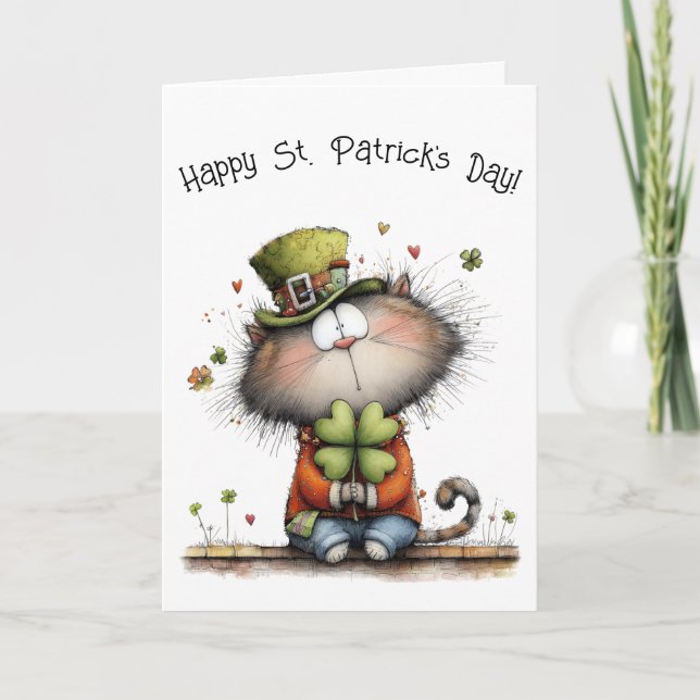 Happy St. Patrick’s Day Cat - Kitty Greetings Karte (Vorderseite)
