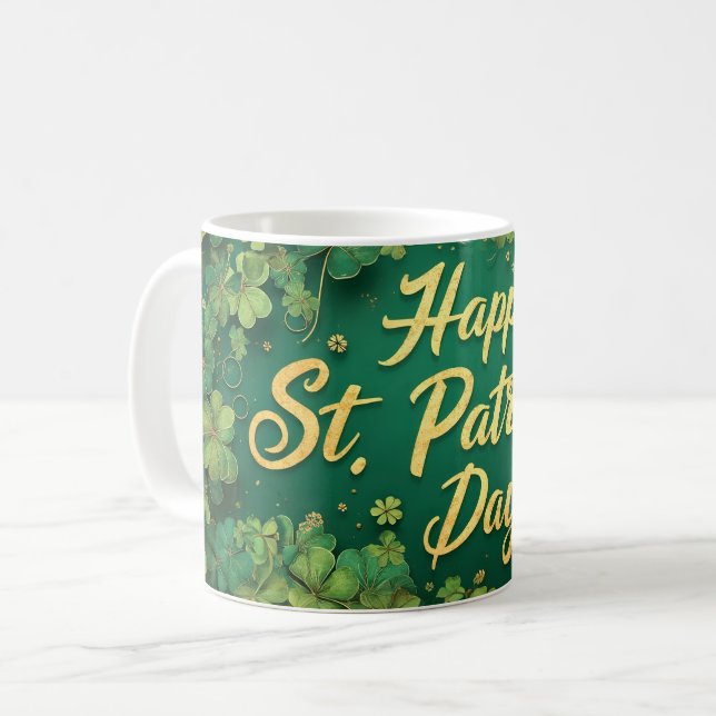 Happy St. Patrick’s Day Clover Design Kaffeetasse (Vorderseite Links)