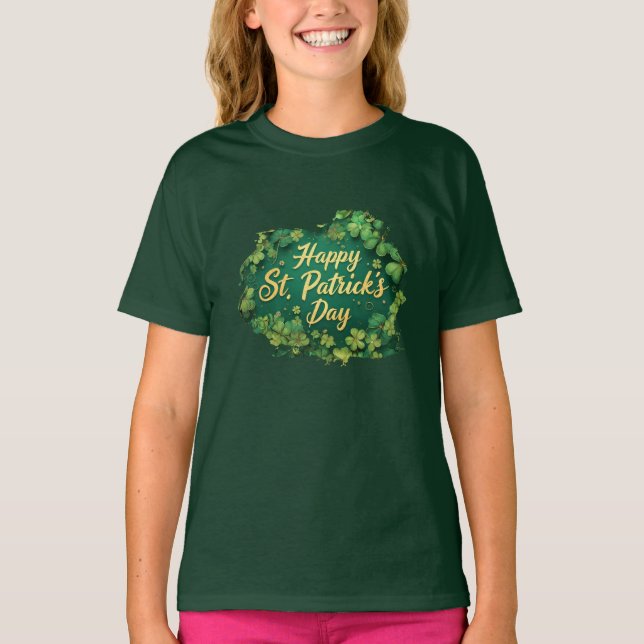 Happy St. Patrick’s Day Clover Design T-Shirt (Vorderseite)