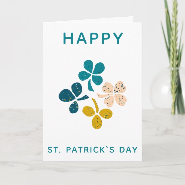 Happy St. Patrick`s Day Clover Kleeblatt Zeichnend Karte (Vorderseite)