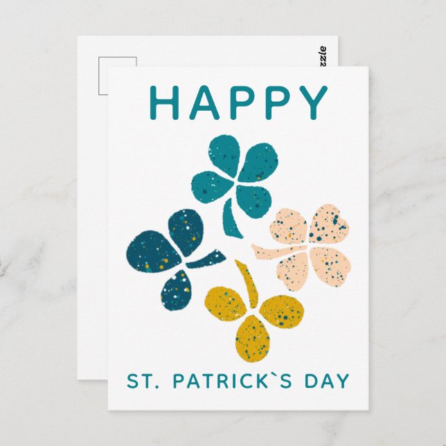 Happy St. Patrick`s Day Clover Kleeblatt Zeichnend Postkarte (Vorne/Hinten)