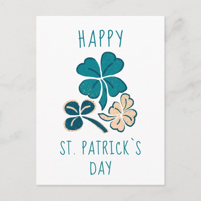Happy St. Patrick`s Day Clover Kleeblatt Zeichnend Postkarte (Vorderseite)