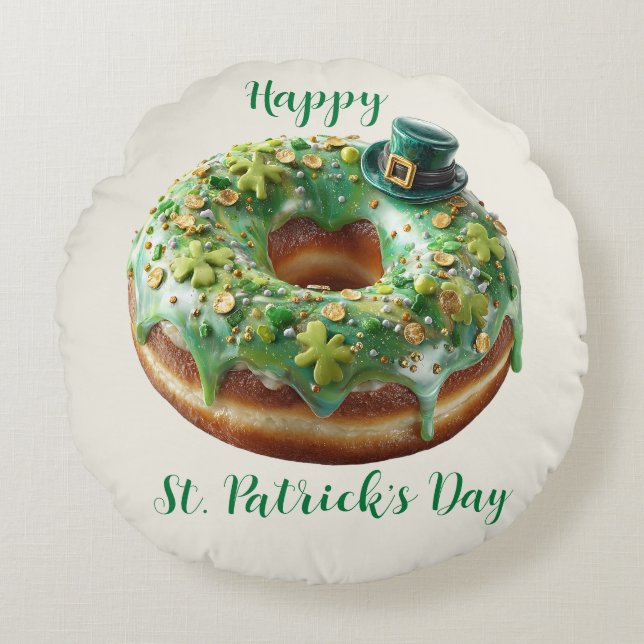 Happy St. Patrick’s Day Donut with Leprechaun Hat Rundes Kissen (Vorderseite)
