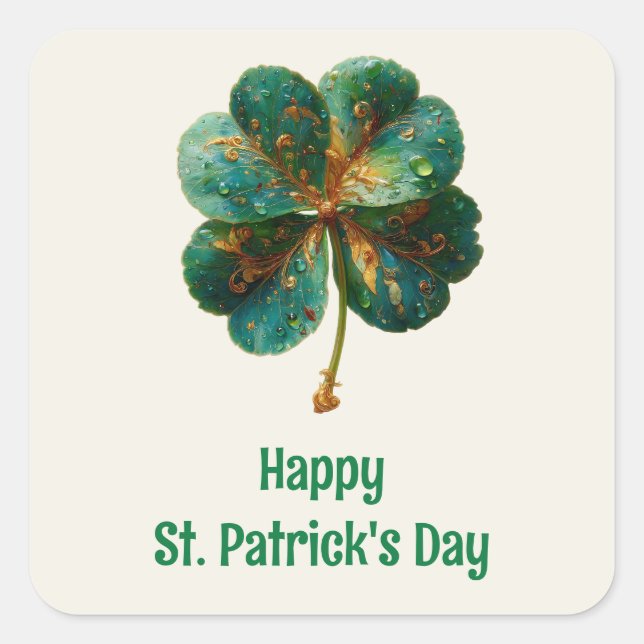 Happy St. Patrick’s Day Elegant Shamrock Quadratischer Aufkleber (Vorderseite)