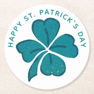 Happy St. Patrick`s Day Green Kleeblatt Clover Runder Pappuntersetzer
