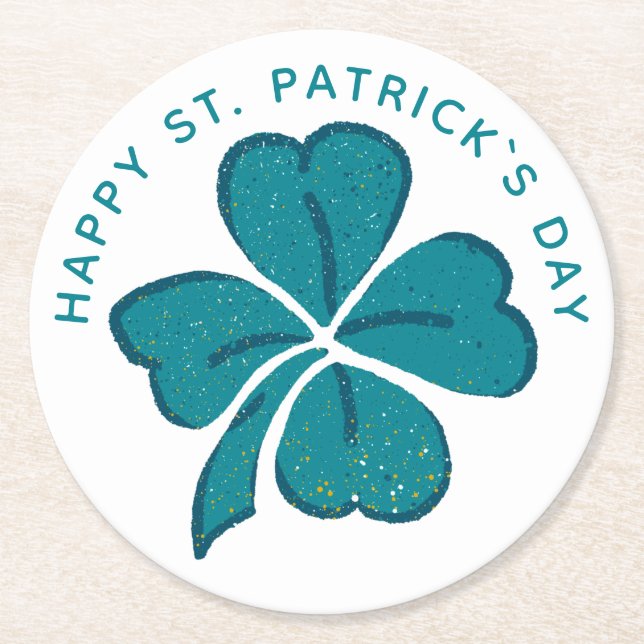 Happy St. Patrick`s Day Green Kleeblatt Clover Runder Pappuntersetzer (Vorderseite)