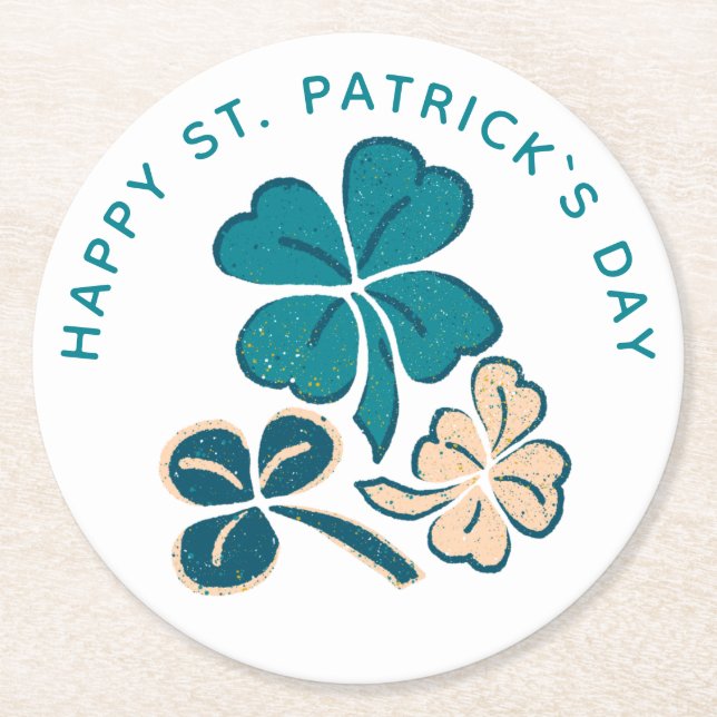 Happy St. Patrick`s Day Green Kleeblatt Clover Runder Pappuntersetzer (Vorderseite)