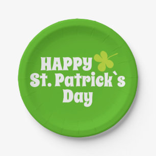 Happy St Patrick`s Day Green Lucky Kleeblatt Pappteller