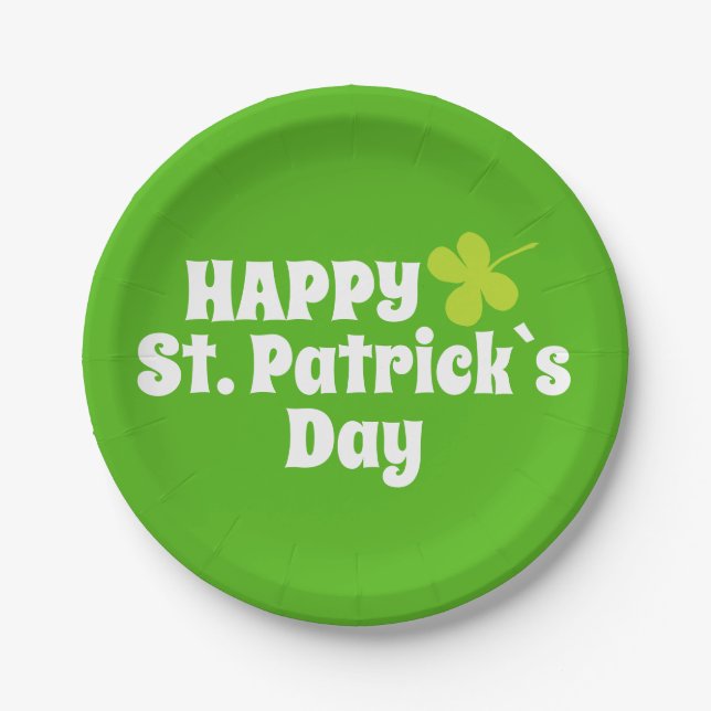 Happy St Patrick`s Day Green Lucky Kleeblatt Pappteller (Vorderseite)