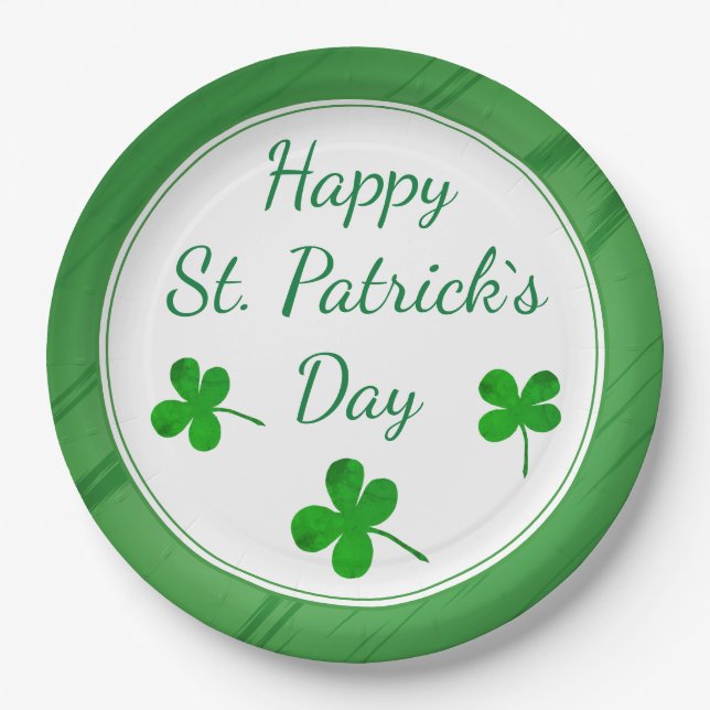 Happy St. Patrick`s Day Irish Green Kleeblatt Pappteller (Vorderseite)