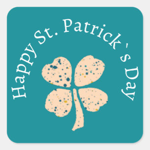 Happy St. Patrick`s Day Kleeblatt Clover Quadratischer Aufkleber