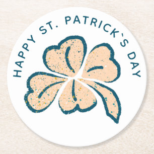 Happy St. Patrick`s Day Kleeblatt Clover Runder Pappuntersetzer