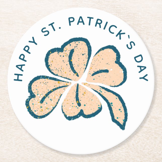 Happy St. Patrick`s Day Kleeblatt Clover Runder Pappuntersetzer (Vorderseite)