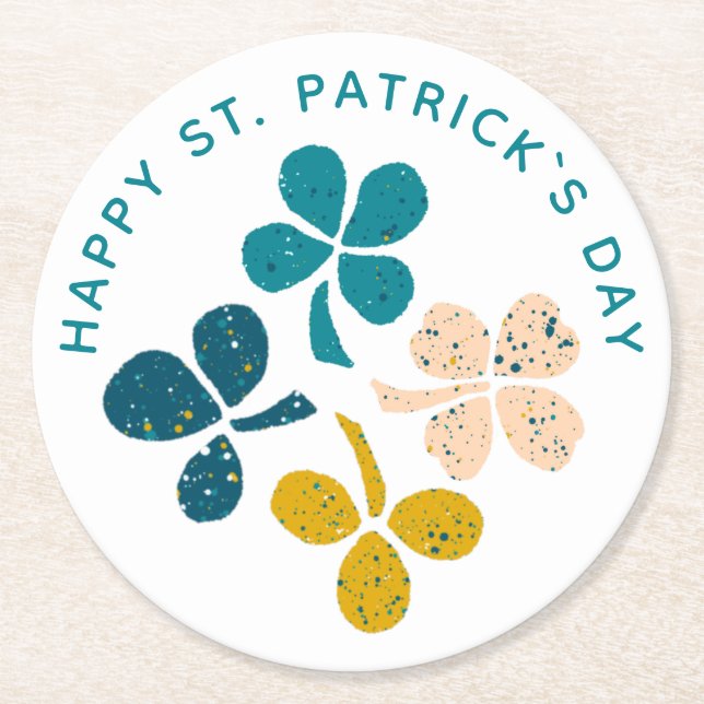 Happy St. Patrick`s Day Kleeblatt Clover Runder Pappuntersetzer (Vorderseite)