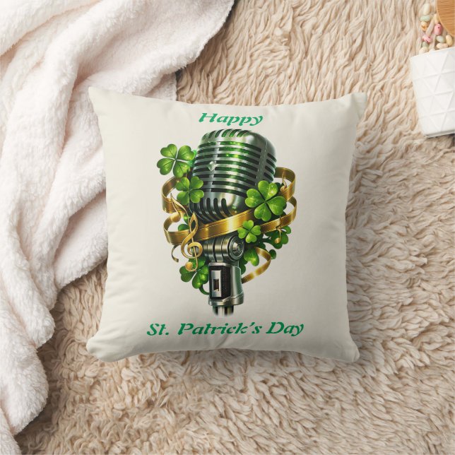 Happy St. Patrick’s Day Shamrock & Microphone Kissen (Decke)
