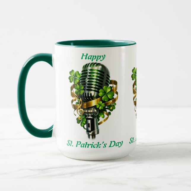 Happy St. Patrick’s Day Shamrock & Microphone Tasse (Links)