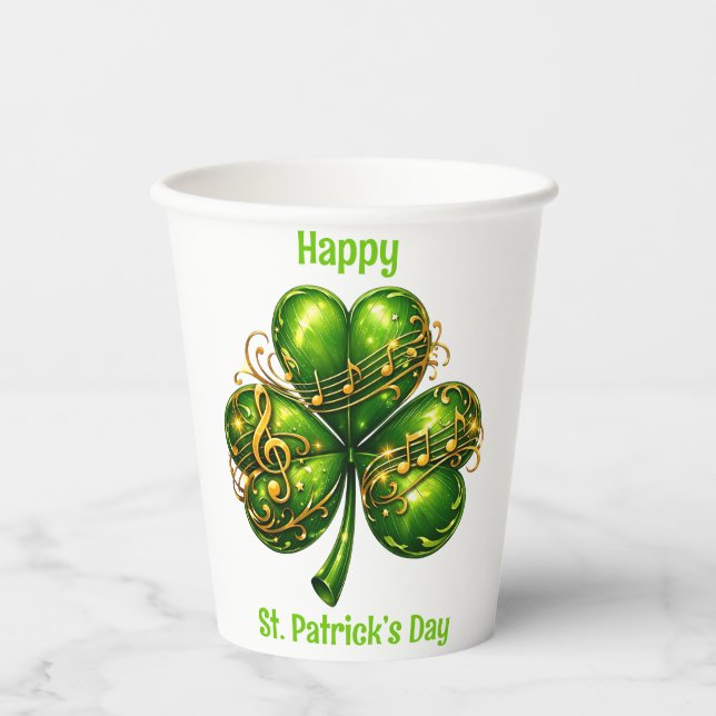 Happy St. Patrick’s Day Shamrock Music Pappbecher (Vorderseite)