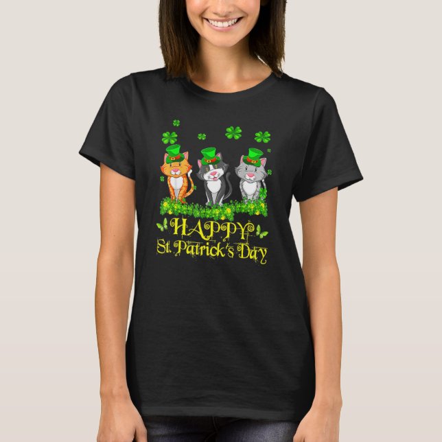 Happy St Patrick S Day Three Cute Cats 2022 T-Shirt (Vorderseite)