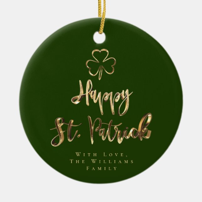 Happy St. Patrick Shamrock Clover Elegant Green Keramik Ornament (Vorne)