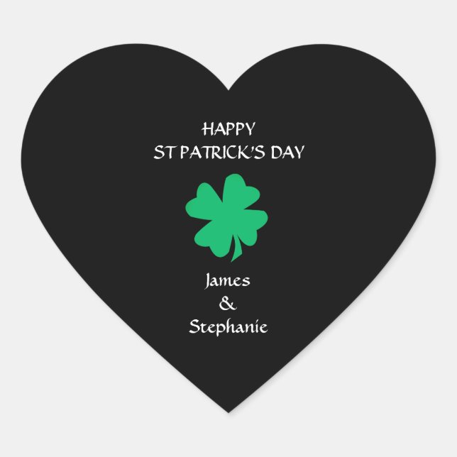 Happy St Patrick's Day 2024 Individuelle Name Klee Herz-Aufkleber (Vorderseite)