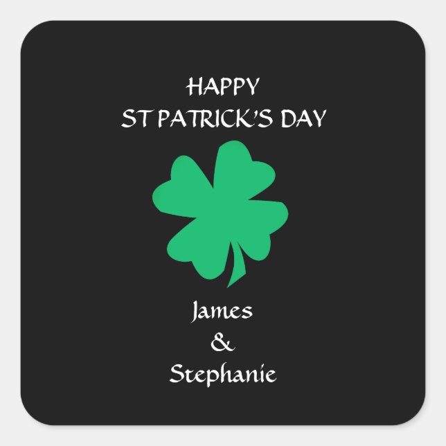 Happy St Patrick's Day 2024 Individuelle Name Klee Quadratischer Aufkleber (Vorderseite)