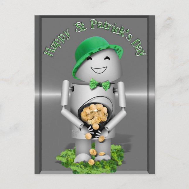 Happy St. Patrick's Day aus Little Robo-x9 Postkarte (Vorderseite)