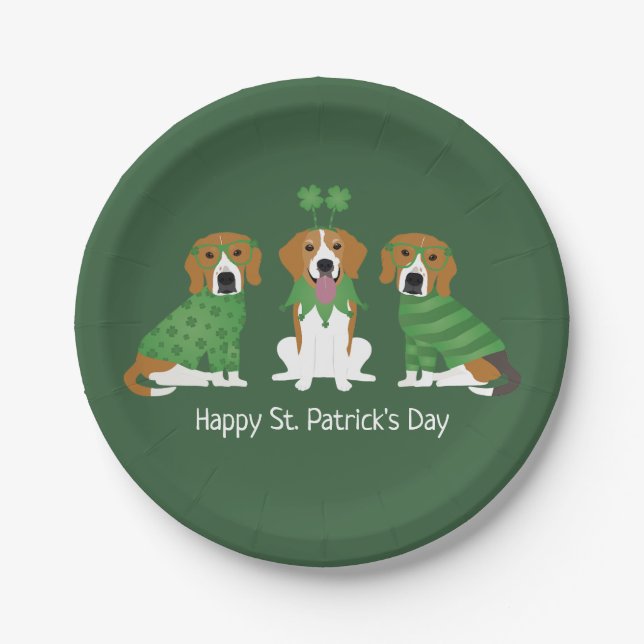 Happy St Patricks Day Beagle Hunde Pappteller (Vorderseite)