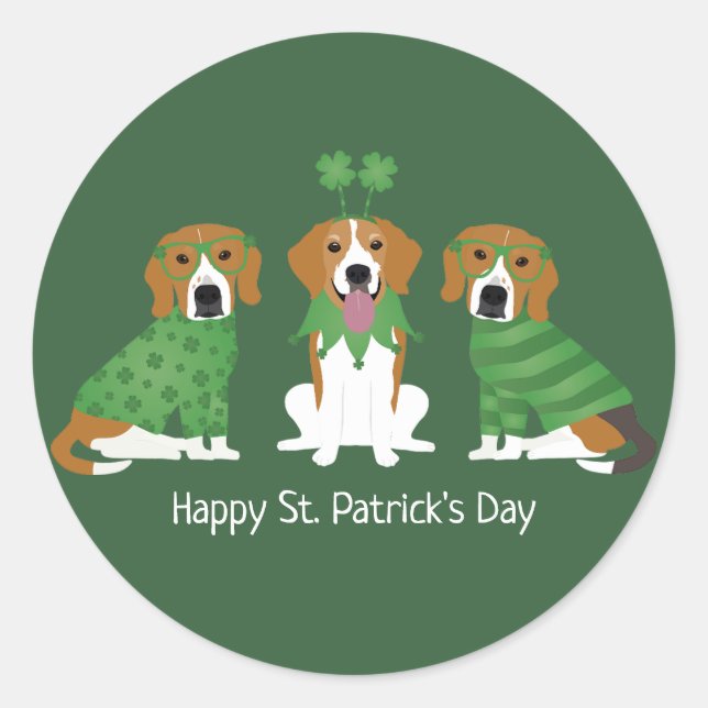 Happy St Patricks Day Beagle Hunde Runder Aufkleber (Vorderseite)