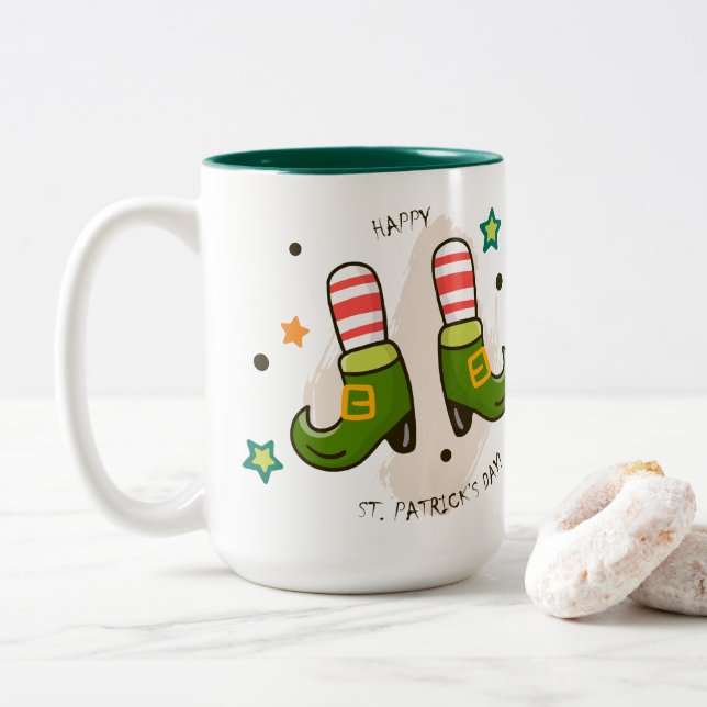 Happy St. Patrick's Day Beautiful Leprechaun Icone Zweifarbige Tasse (Mit Donut)