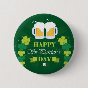 Happy St. Patricks Day Beer and Clovers Button