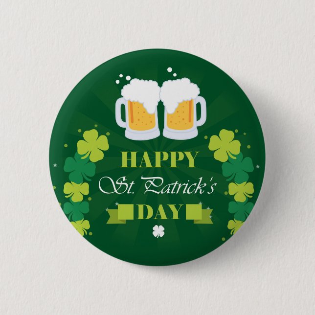 Happy St. Patricks Day Beer and Clovers Button (Vorderseite)