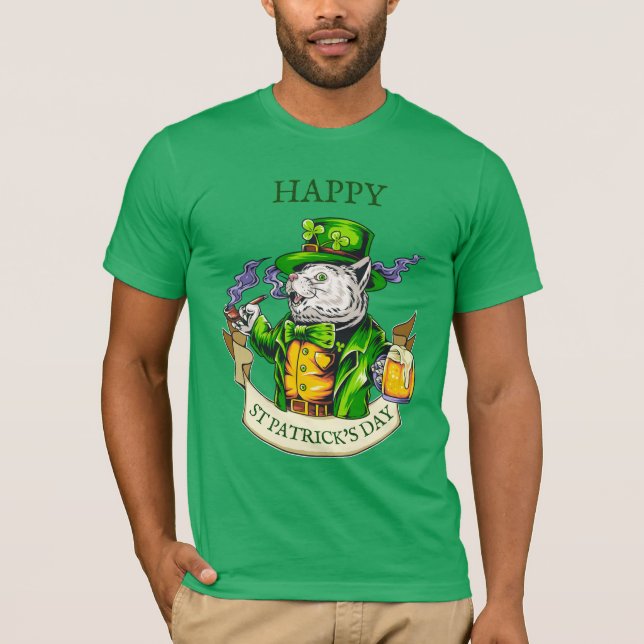 Happy St. Patrick's Day Beer Irish Cat Funny T-Shirt (Vorderseite)